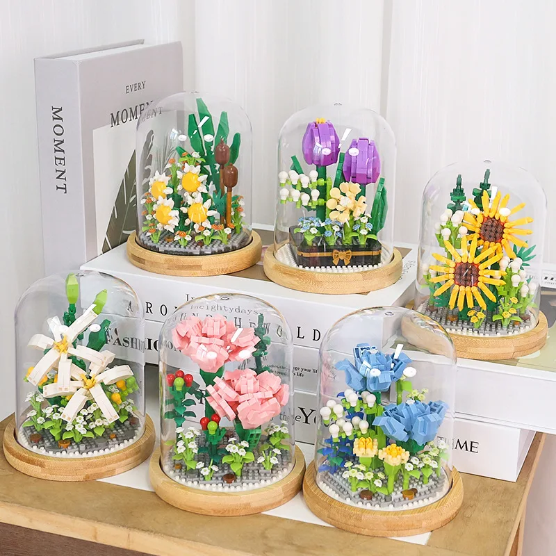 

Flower Bouquet Building Block Potted Plant Bricks DIY Flowers Toys Set Gift for Girls adults Kid Simulation Rose Home decoration