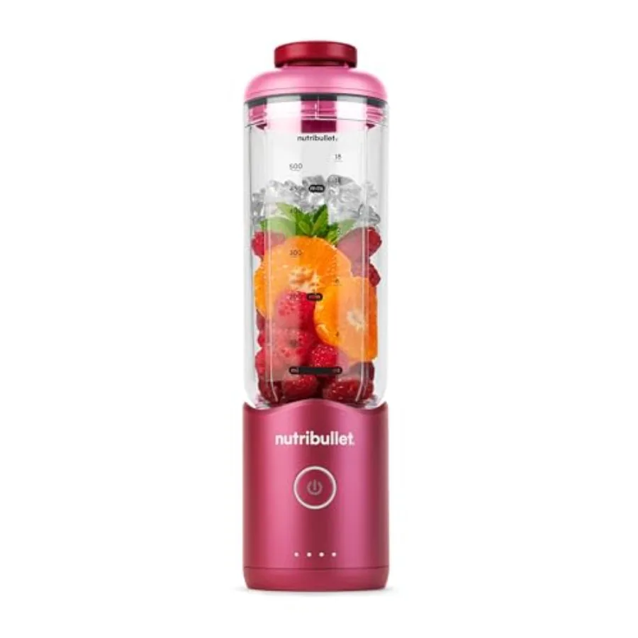 

Portable blender for travel and office use, made of BPA-free plastic, Ruby Red color, features leak-proof design and USB rechar