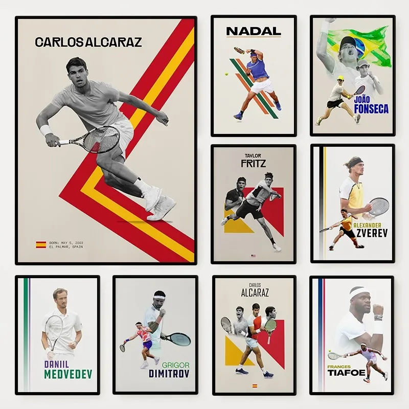Póster minimalista de jugador de tenis famoso, Alexander Zverev Carlos Alcaraz Stan Wawrinka, pintura en lienzo, arte de pared, decoración del hogar para habitación