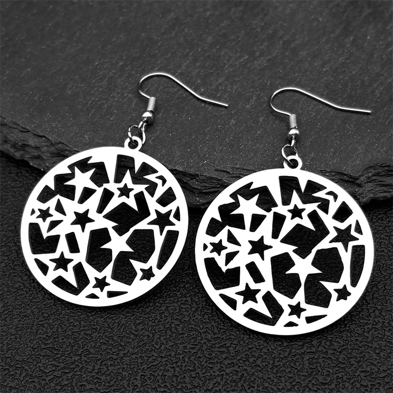 

Hollow Stars Stainless Steel Pentagram Hoop Earrings for Women Men Simple Personality Silver Color Drop Earring Jewelry Gift