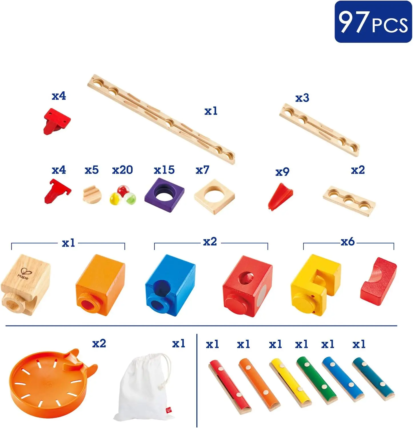 Quadrilla in legno Marble Run Music Motion Construction con istruzioni |   Giocattoli educativi di apprendimento STEM da 97 pezzi per bambini