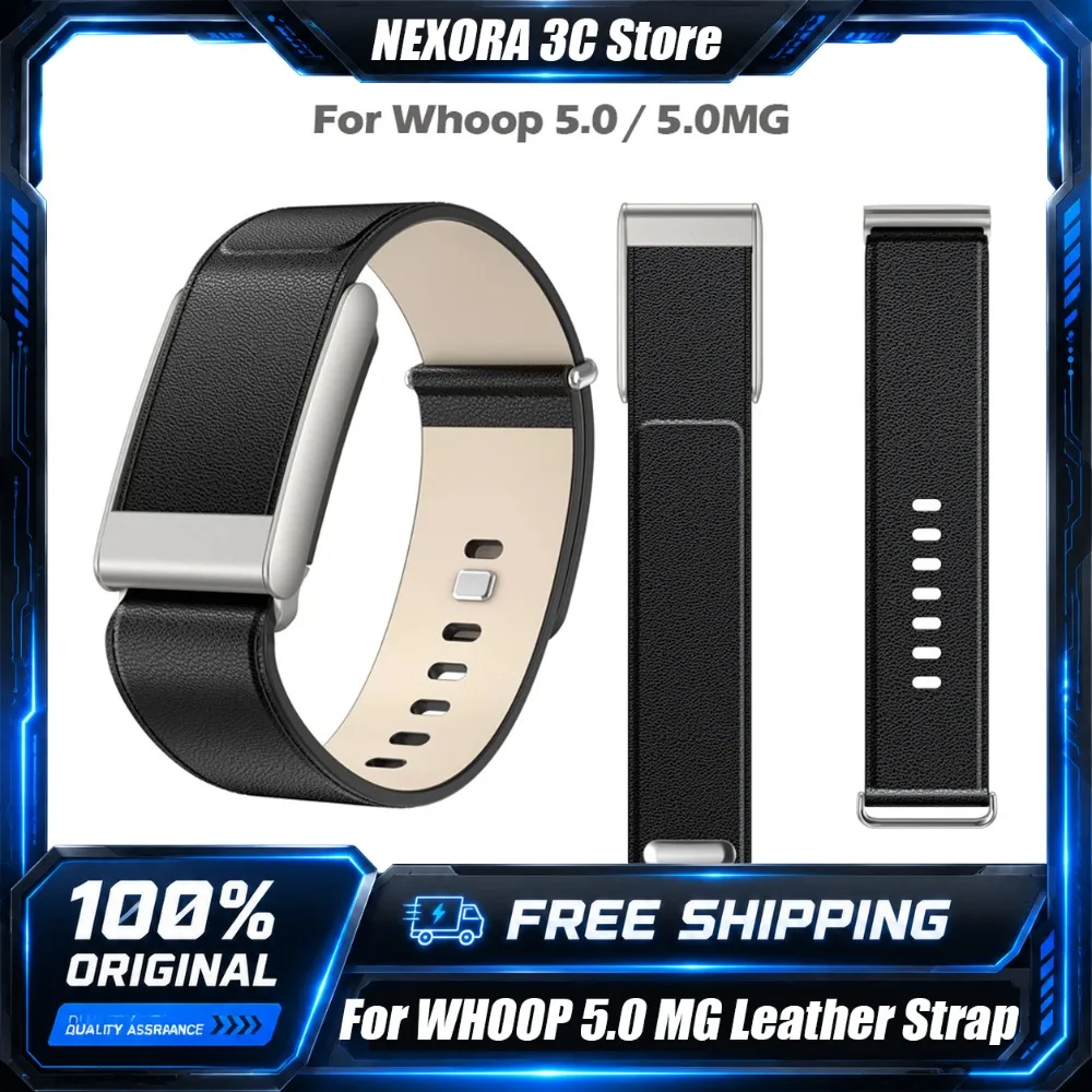 For WHOOP 5.0 MG Genuine Leather Band Silver Metal Frame Rivet Buckle Casual Replacement Wrist Strap Fitness Accessories