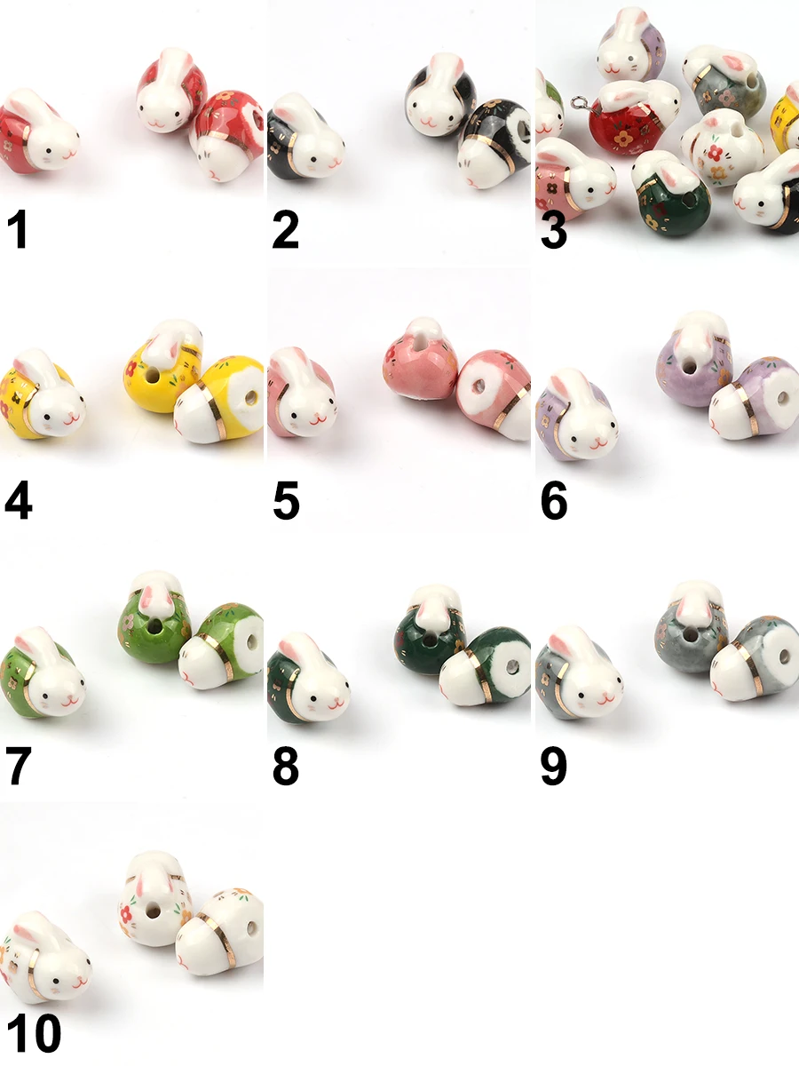 20x14mm Lovely Rabbit Pottery Beads Cartoon Animals Ceramic Beads Pendant Loose Porcelain Beads For Jewelry Making Accessories