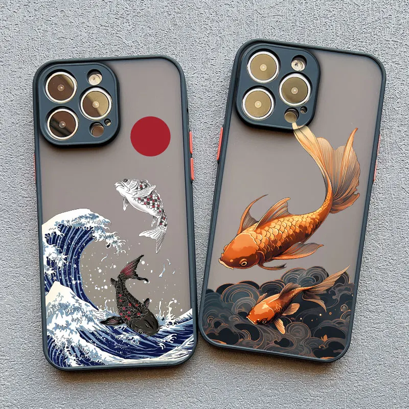 Coque de téléphone Fish Carp Sea Wave, coque arrière pour iPhone 16, 13, 14, 11, 12, 15 Pro Max, X, Poly, XS, 7, 8 Plus, SE 2020, 15, 14 Plus, 13, 12 Mini