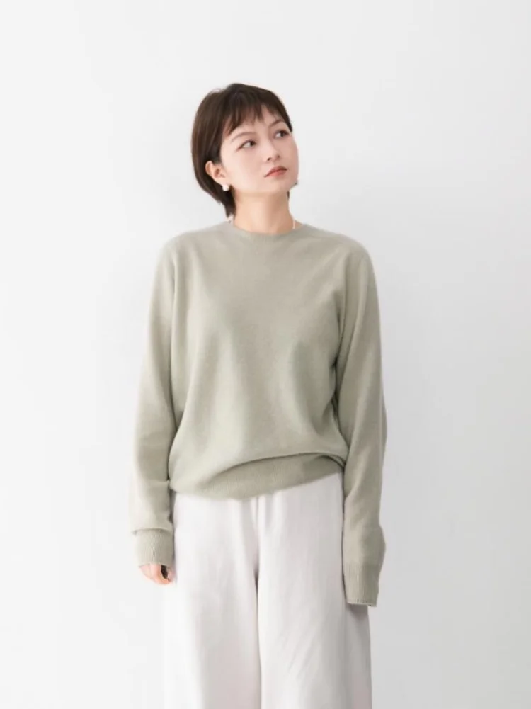 

Women's Full Wool round Ne Pullover Sweater ell Button Decoration Soft Skin-friendly Pure Color Casual Sle Knitted Top