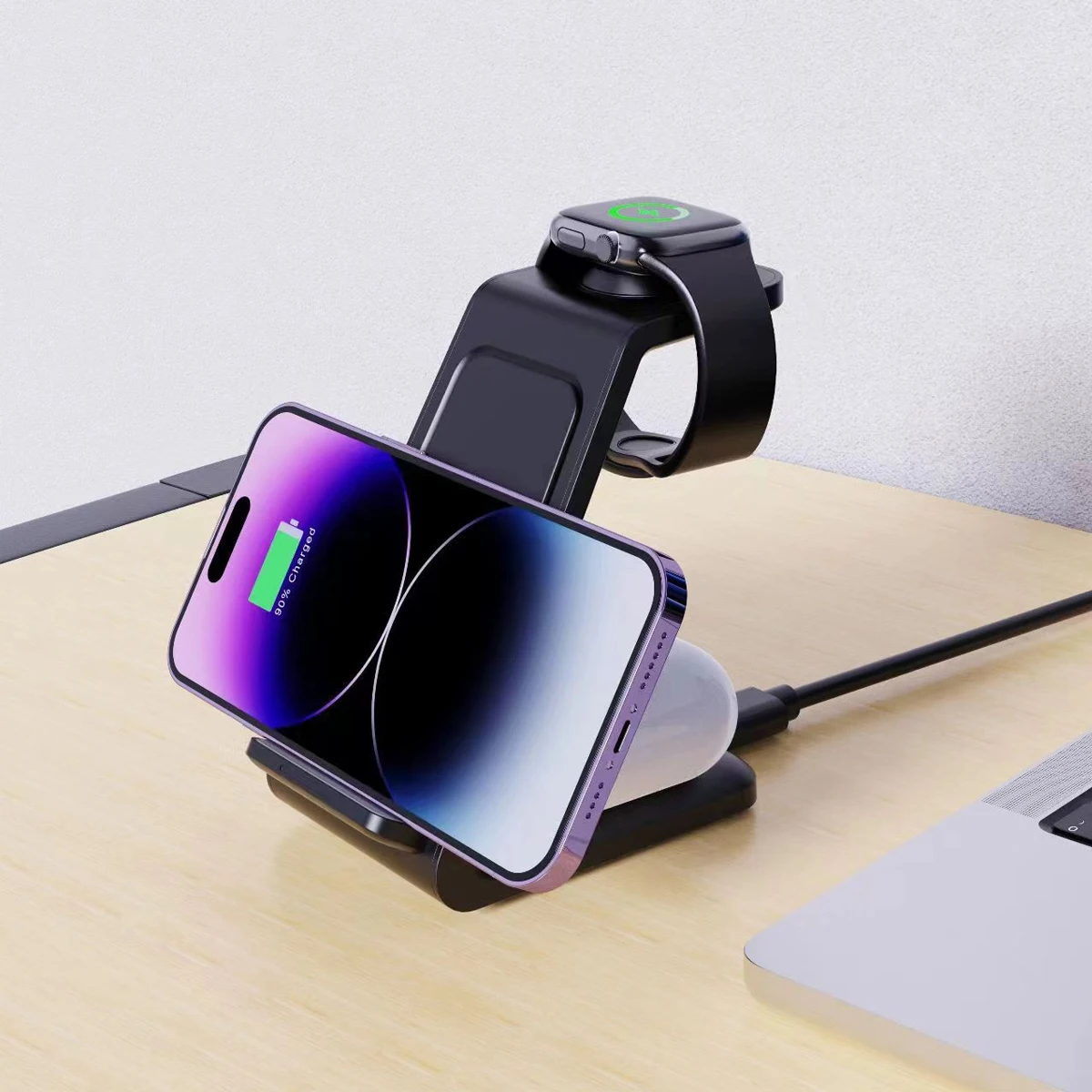 

3 in 1 Charging Station for iPhone, Wireless Charger for iPhone 16e 16 15 14 13 12 11 X Pro Max & Apple Watch - Wireless Chargin