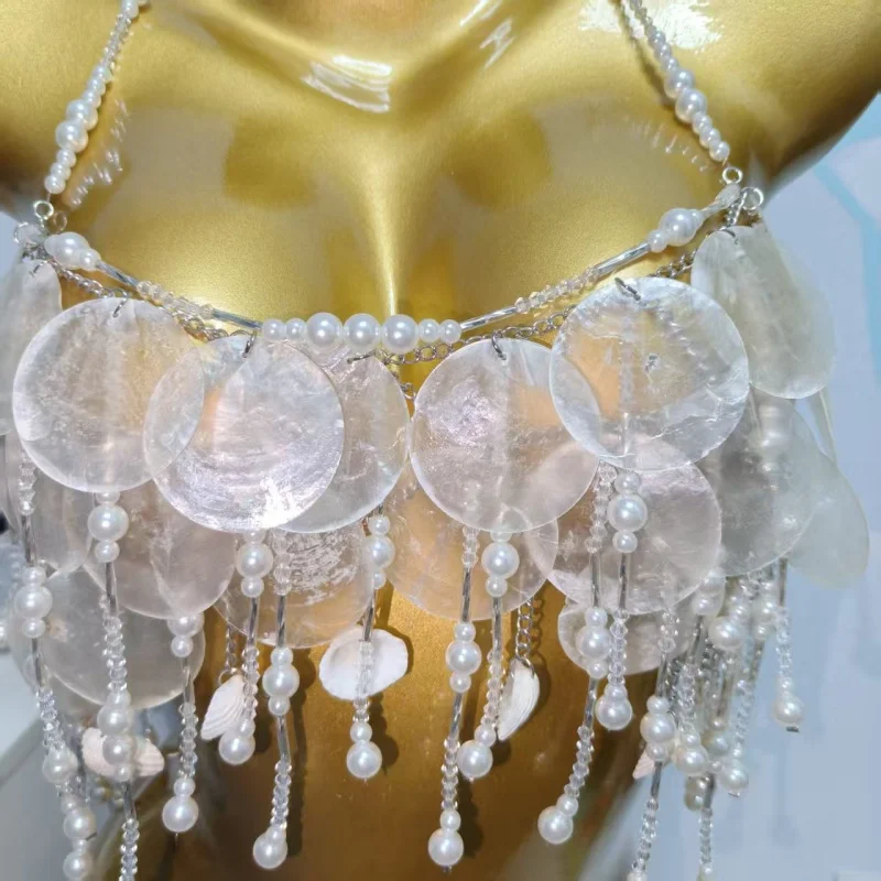 Böhmischer Naturmuschel-Körpergurt-Top für Damen, Verstellbarer Neckholder-Ketten-Body-Top für Strandurlaub und Fotoshootings, Körperaccessoire – Detail 18