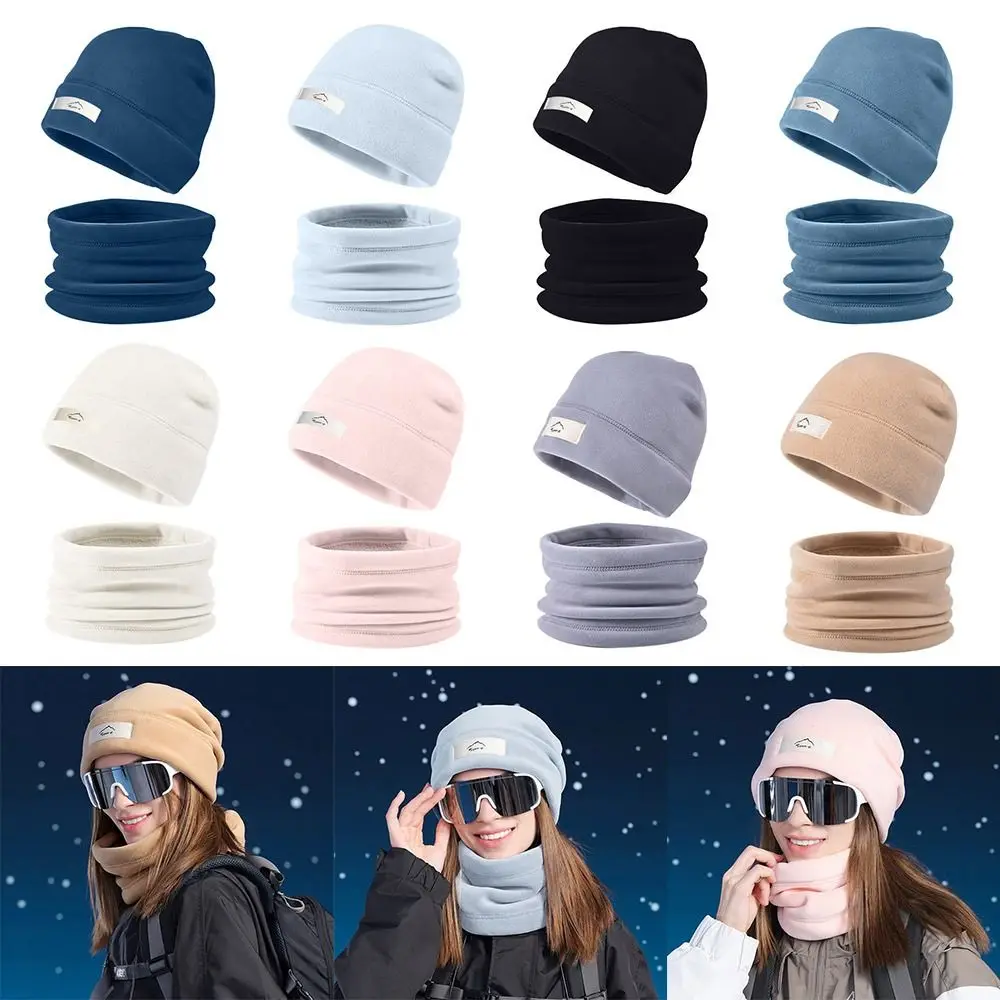 2 unids/set gorro de punto a prueba de viento conjunto de bufanda a prueba de frío gorro con protección para los oídos grueso calentador de cuello gorros cálidos de invierno para mujer