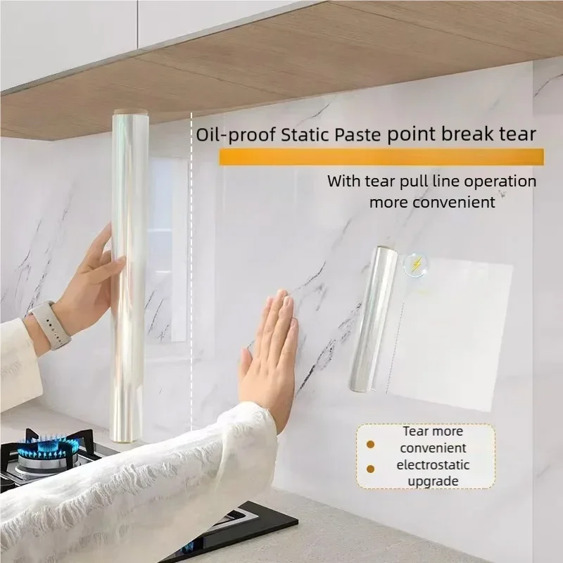 

Transparent Kitchen Oil Resistant Sticker Electrostatic Adhesion High Temp Resistant Removable Cooktop Wall Guard Washable