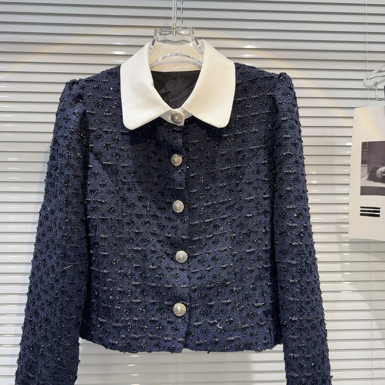 Autumn New White Leader Tie Bow Coarse Tweed Short Coat Women Jackets