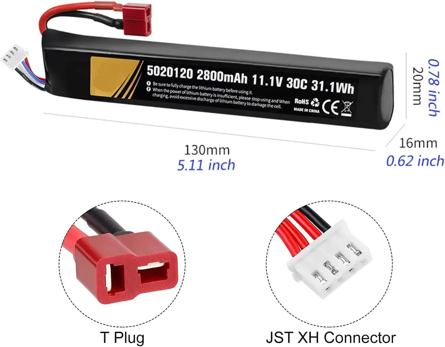 11.1V 2800mAh 30C rechargeable Lipo battery for RC Electronic water gun Airsoft gun Model splatrball gel blaster accessories