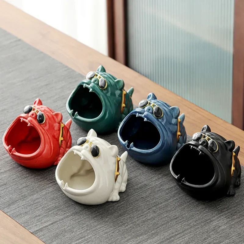 Ceramics Cartoon Dog Ashtray Windproof High Capacity Car Cigar Ashtray Modern Home Office Desktop Decoration Smoking Tools