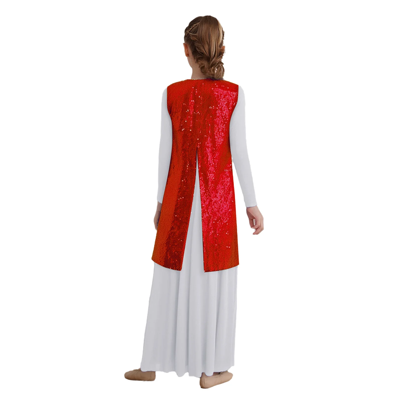 أطفال بنات غنائية العبادة الرقص الزي كم طويل حجر الراين فستان ماكسي مع الترتر تونك لأداء الليتورجي الثناء