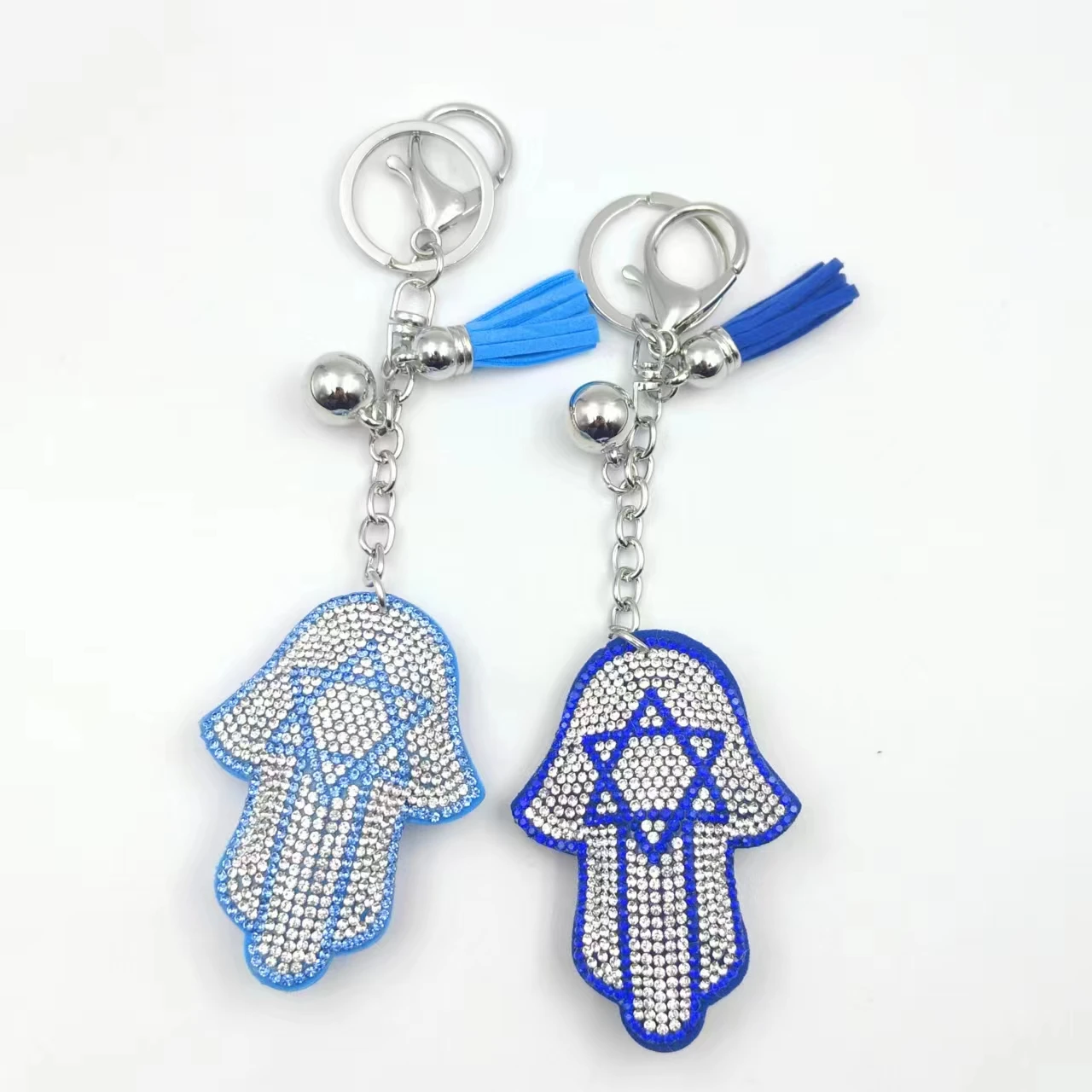 Luxury Turkey Blue Hand Crystal Keychain Pendant Fashion Tassel with Metal Key Ring Key Accessories Key Chains for Women and Car