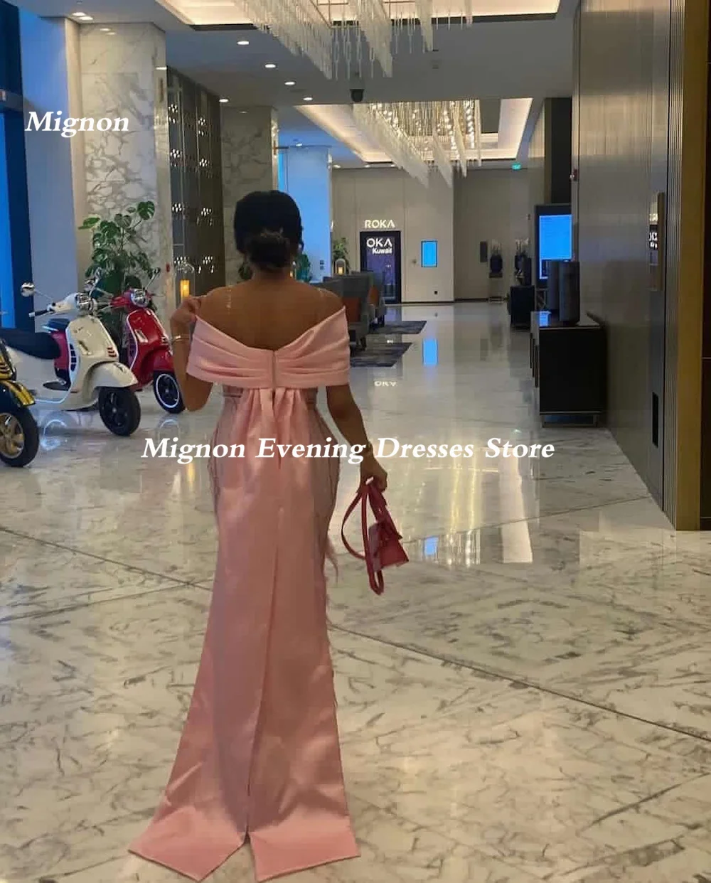 Mignon Satin Mermaid Off-the-shoulder Neckline Prom Gown Ankle-length Populer Formal Elegant Evening Party Dress for Women 2023