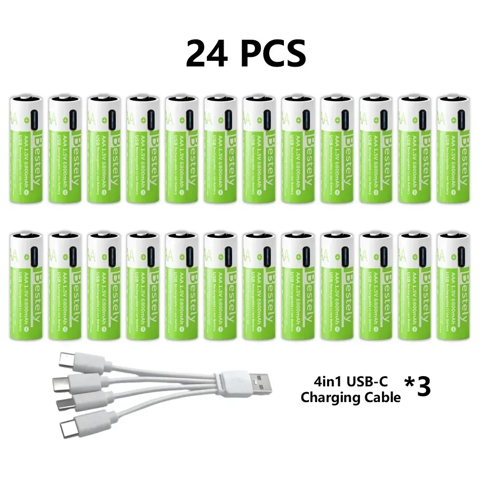 2025 Pro 1,5 V AAA 6800 mAh oplaadbare batterij, Type-C snel opladen Li-ionbatterijen, 2000 cycli LED-indicator met gratis kabel
