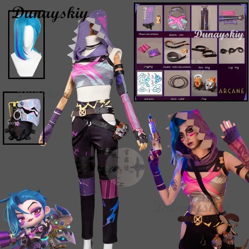 Arcane2 Jinx Cosplay Fantasy Hooded Scarf Wigs Clothing 2025 Game LoL TV 2 Costume Disguise Adult Women Customized