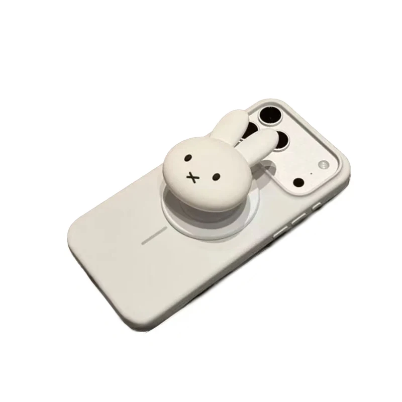 Simpatico guscio per telefono Miffy adatto per Iphone 17 16 15 14 Custodia per telefono antigoccia in gomma siliconica con supporto magnetico per coniglio bianco cartone animato