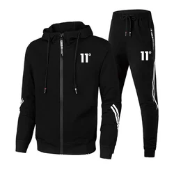 Mens Tracksuit Print Casual Hooded Sweatshirts+Slim Fit Pants 2 Piece Set Autumn Popular Warm Street Clothing Zipper Jacket Suit