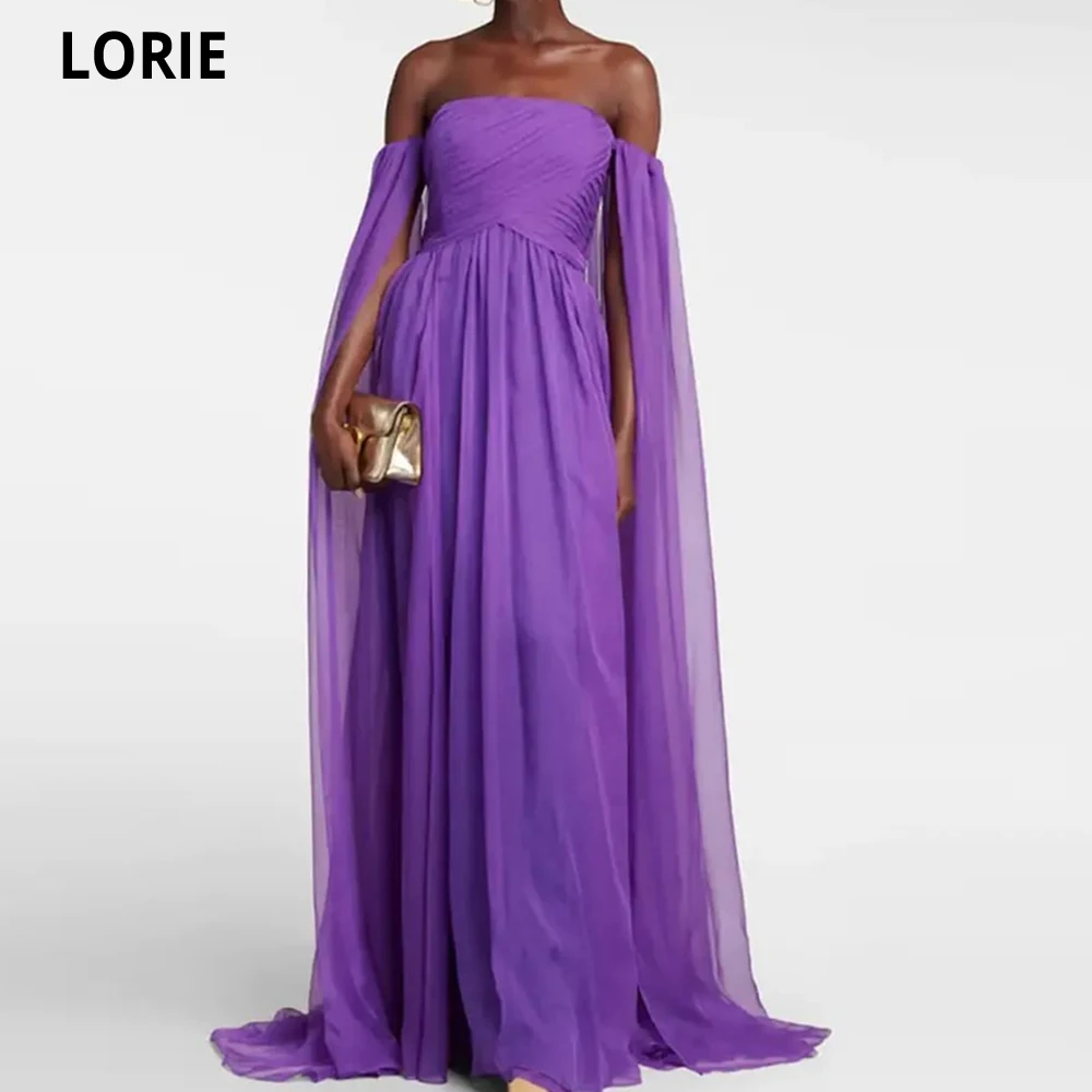 

LORIE Golden Long Evening Dresses A-line Saudi Arabric Prom Dresses Pleat Ruched Dubai Prom Gowns Floor Length Cape Party Dress