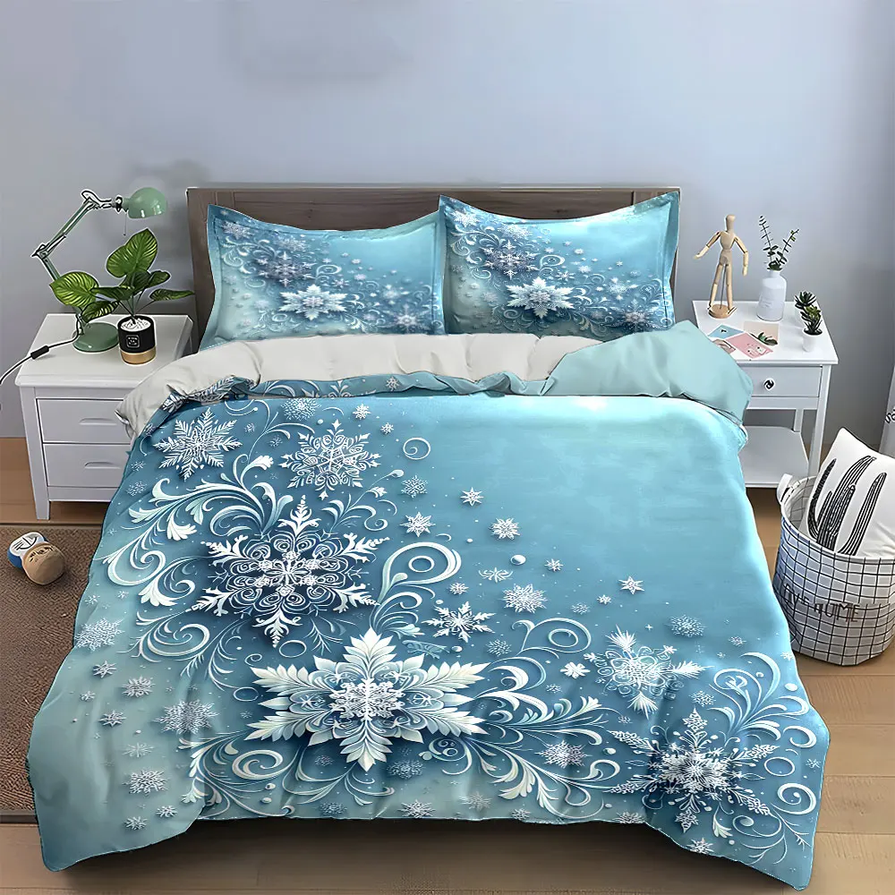 Snowflake Pattern Home Decor Set Soft Skin-Friendly Bedding Set Includes 1 Duvet Cover And 2 Pillowcase, Gift
