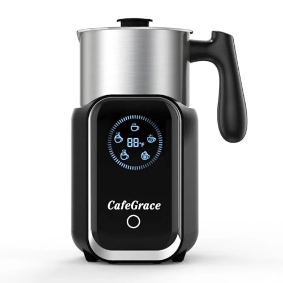 

5-in-1 Milk Frother and Steamer for Latte Cappuccino: Stainless Steel Silver Dishwasher-Safe Removable 21 oz Electric Frother f