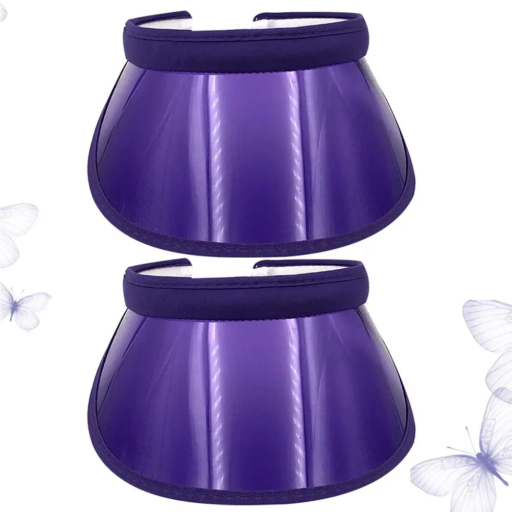 

2pcs Fashion Outdoor Summer Hat Sun Block Plastic Hat For Men Women Ultraviolet Proof Adjustable Empty Design Purple