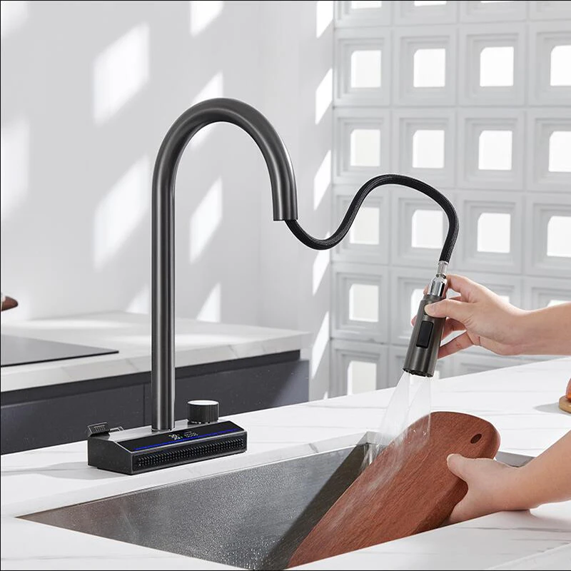 Flying Rain Waterfall Kitchen Pull Faucet, Full Copper, Piano Key Stage, Pia de único furo, quente e frio, Novo