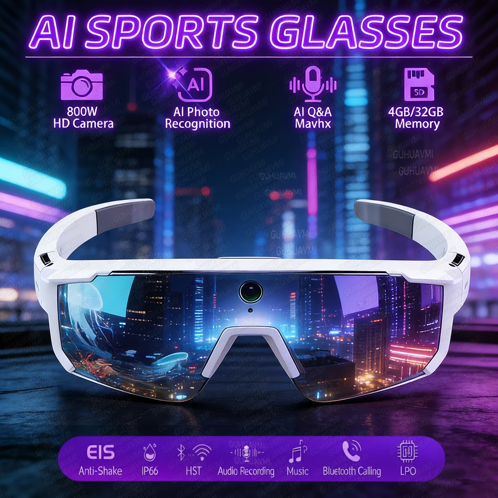 2026 New 32GB Smart Glasses For Men 800W HD Anti-Shake Camera Glasse Video Record Music Anti Glare Cycling IP66 Sunglasses Men
