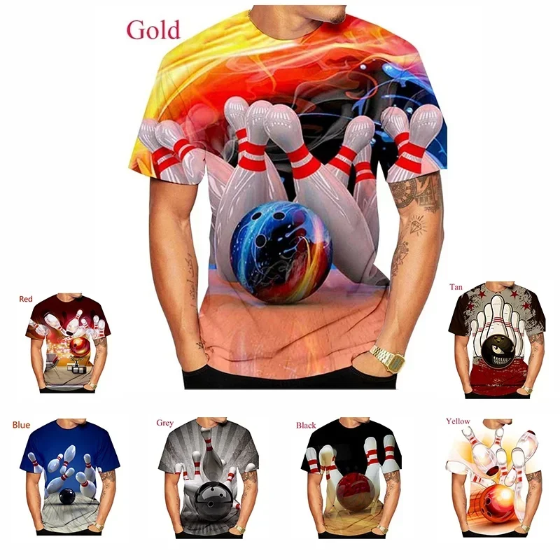 

New Summer Fashion Top Tees Casual Men T Shirt Sport Bowling 3D Print Graphic T Shirts Popular Oversized T Shirt Short Sleeved