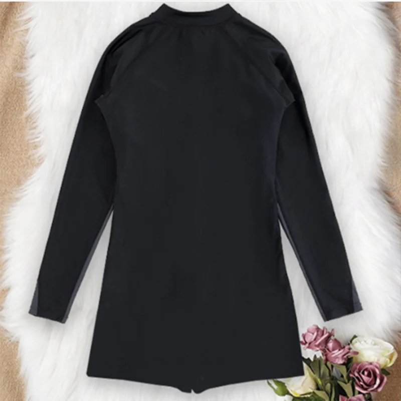 Women's Swimsuit 2024 New One-piece Long Sleeved Color Blocking Surfing Suit Round Neck Zipper Conservative Diving Suit Swimwear