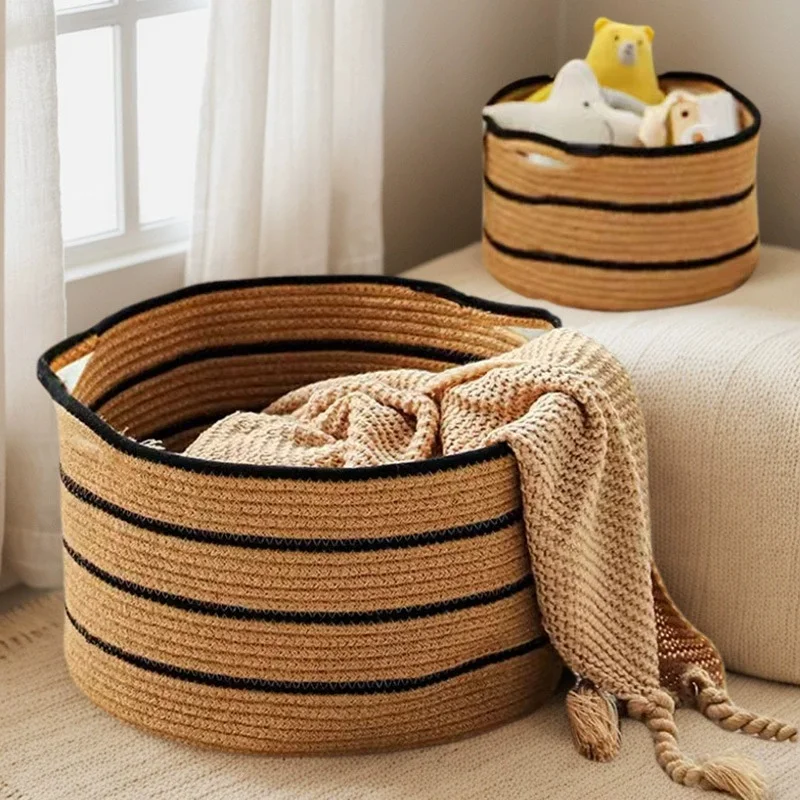 Household cotton yarn weaving laundry basket storage basket, toy and miscellaneous storage basket, dirty clothes basket