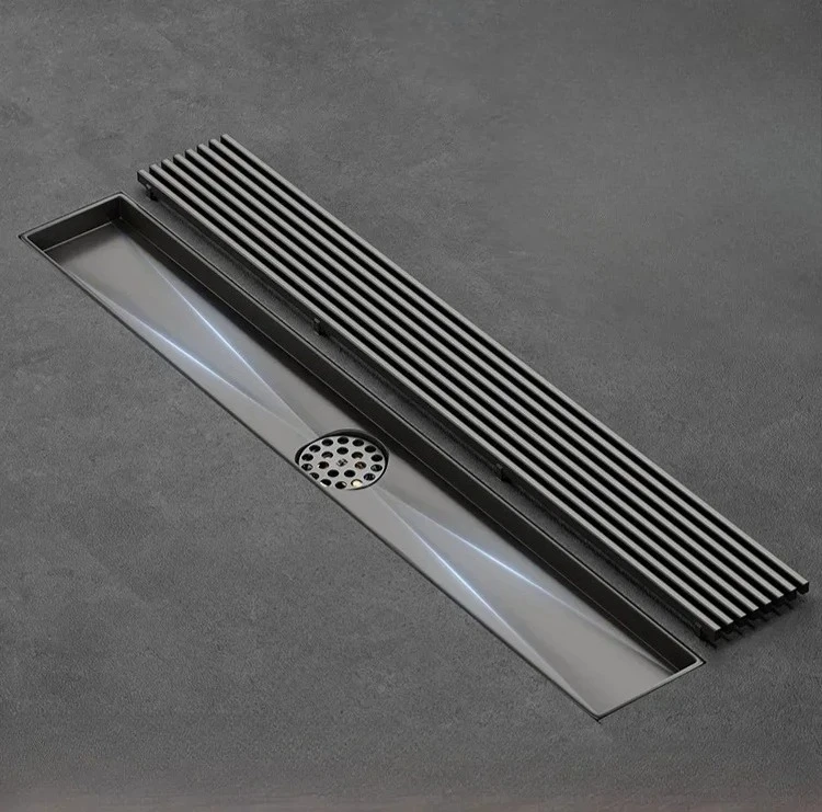 

Gun Gray Floor Drain Long Strip Stainless Steel Shower Room Bathroom All Copper Anti Odor Core Sink Drain Shower Accessories