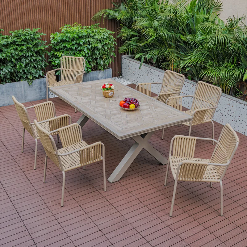 Outdoor courtyard table and chair aluminum alloy frame villa garden balcony dining table outdoor braided rope chair combination