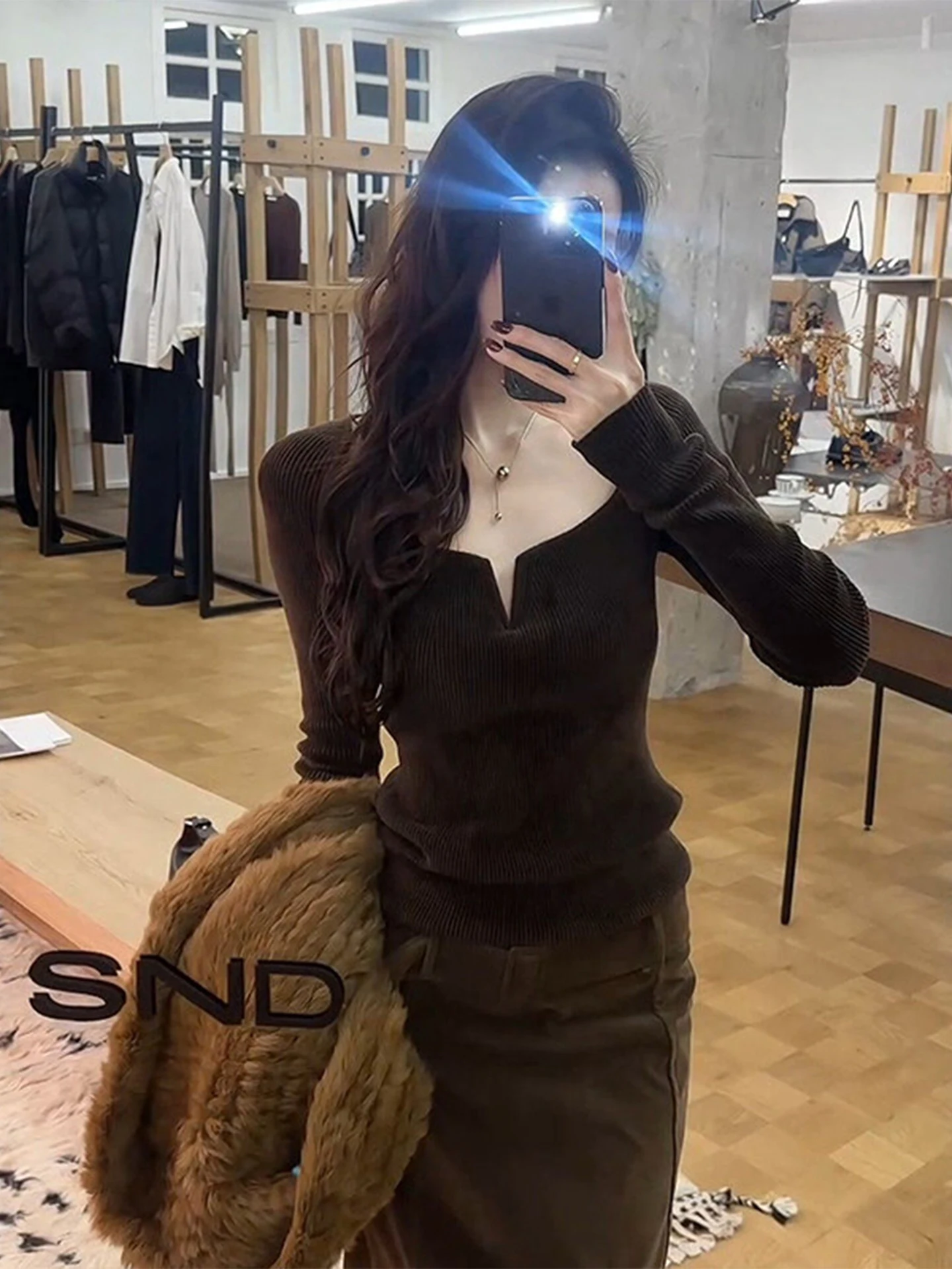 

Ретро американский винтажный вязаный свитер Long Sve, женский осенне-зимний облегающий внутренний свитер, топ Old Money Sle V-Ne