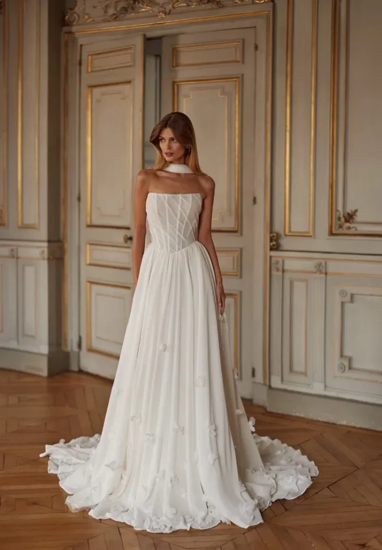 

Chiffon Wedding Dress A line Vestido Novia Sencillo Branco Noiva Civil Vestidos De Princesa Elegante Alta Costura Casamento Boda