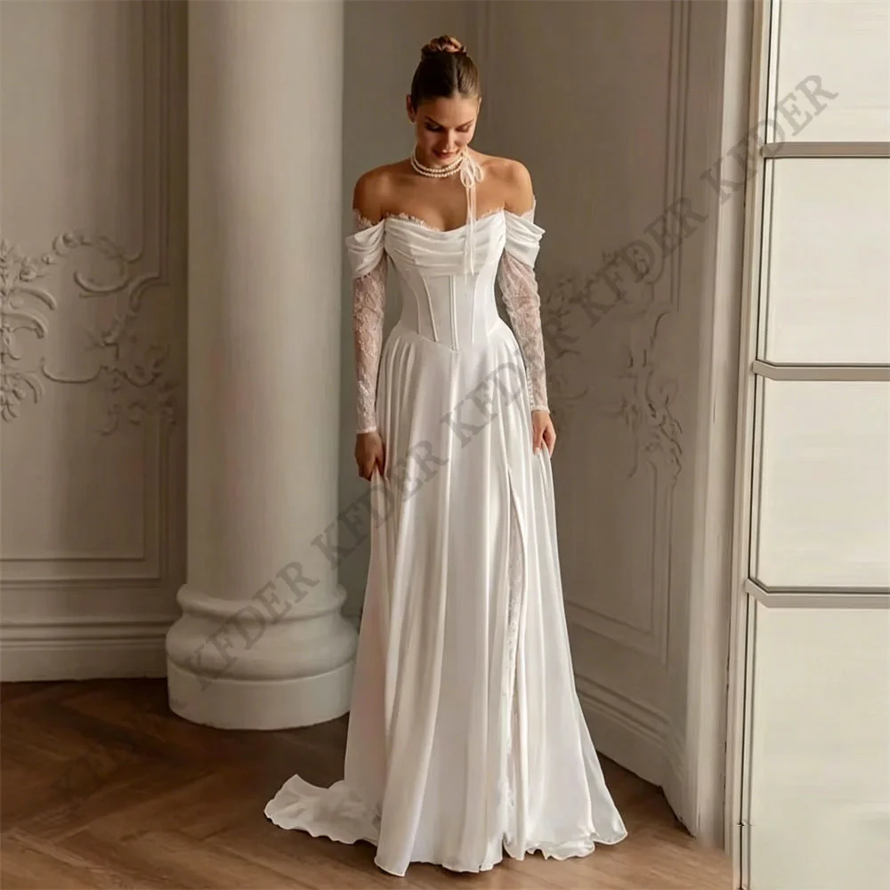 Modern A Line Appliques Wedding Dresses Long Sleeves Off Shoulder Bridal Dress 2026 Bride Gown vestidos de novia Customized 2