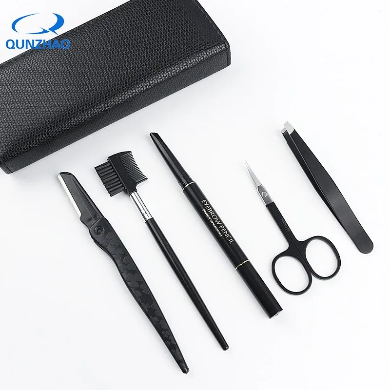 5pcs/set Men Eye brow Grooming Set Eyebrow Trimmer Drawing Stencils Tweezers Comb Pencil Eyebrow Trimming Suit Make Up Tool Kit