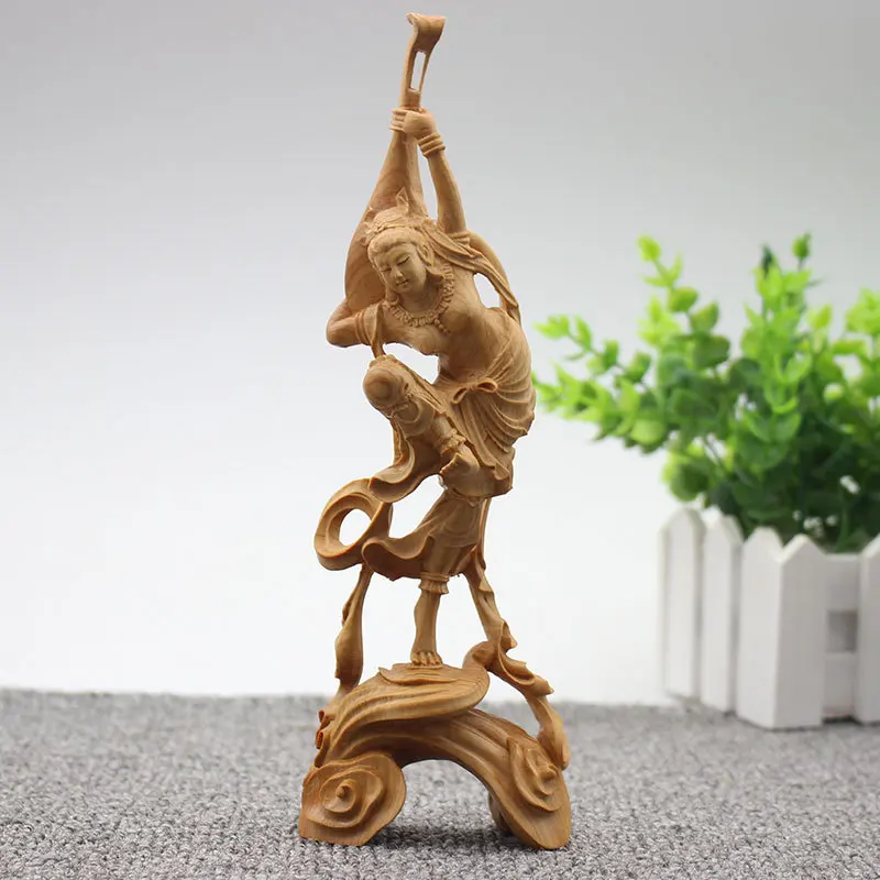 

Cliff Cypress Wood Carving Flying In The Sky Bouncing Back Tone Ladies Chinese Style Ornaments Home Decoration Classical