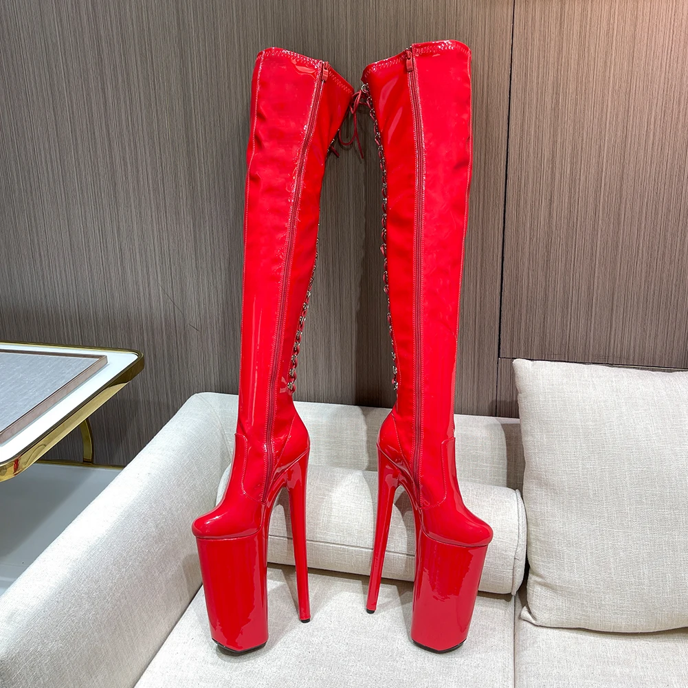 SDTRFT Female Over The Knee Buckle Red Boots 26cm Thin Heels Stilettos Platform Botas Mujer Ladies Shoes Woman PUNK Girl's Pumps
