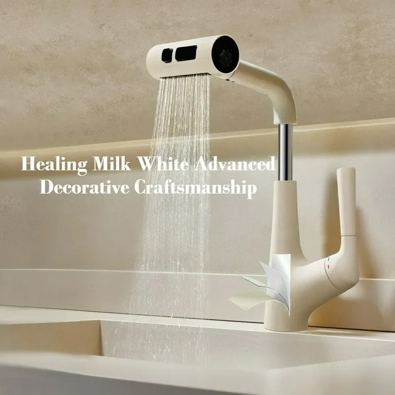 Flying Rain Waterfall Faucet  All-copper Pull-out Lifting Bathroom Washbasin Nozzle Rainfall Stream Hot Cold Water Mixer Tap