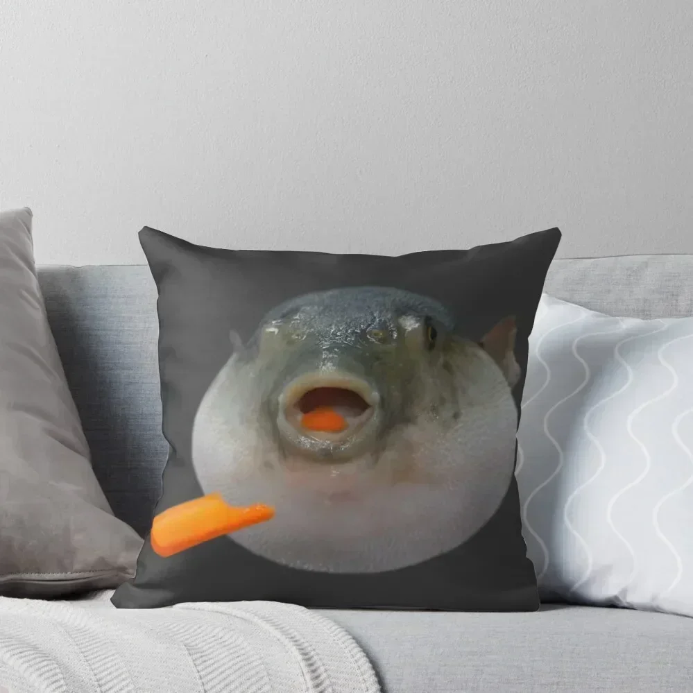 Pufferfish Eating a Carrot Meme Throw Pillow anime girl Cushion Covers For Living Room Throw Pillow Covers pillow