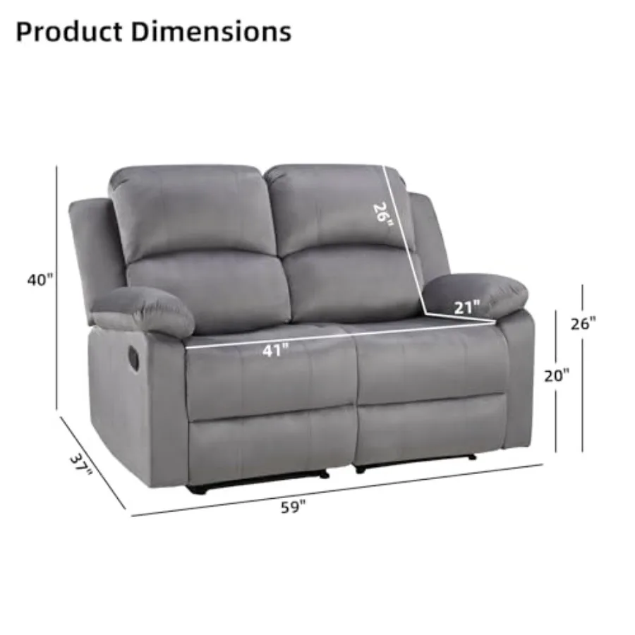 Manual Loveseat Recliner Sofa, Soft Microfiber Reclining Couch with Overstuffed Arms and Back, Double Seat Recliner Couch for L