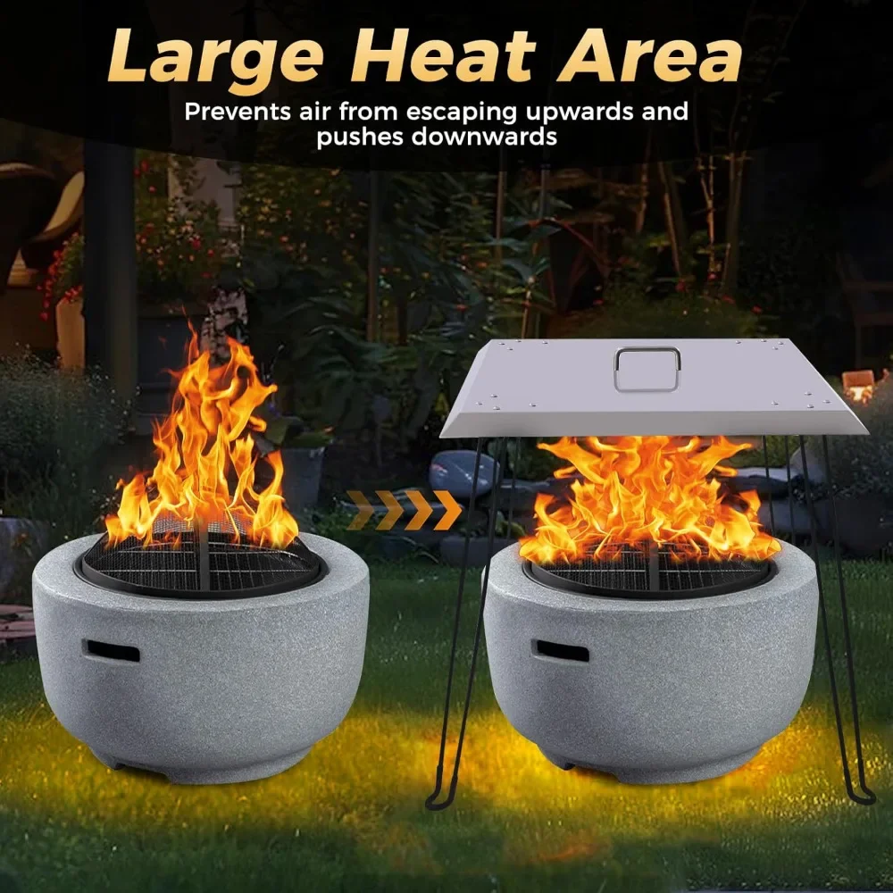 24 * 24 * 24In Fire Pit Heat Deflector, Outdoors Heat Deflector Stainless Steel Fire Pit Cover to Push Heat Down and Out