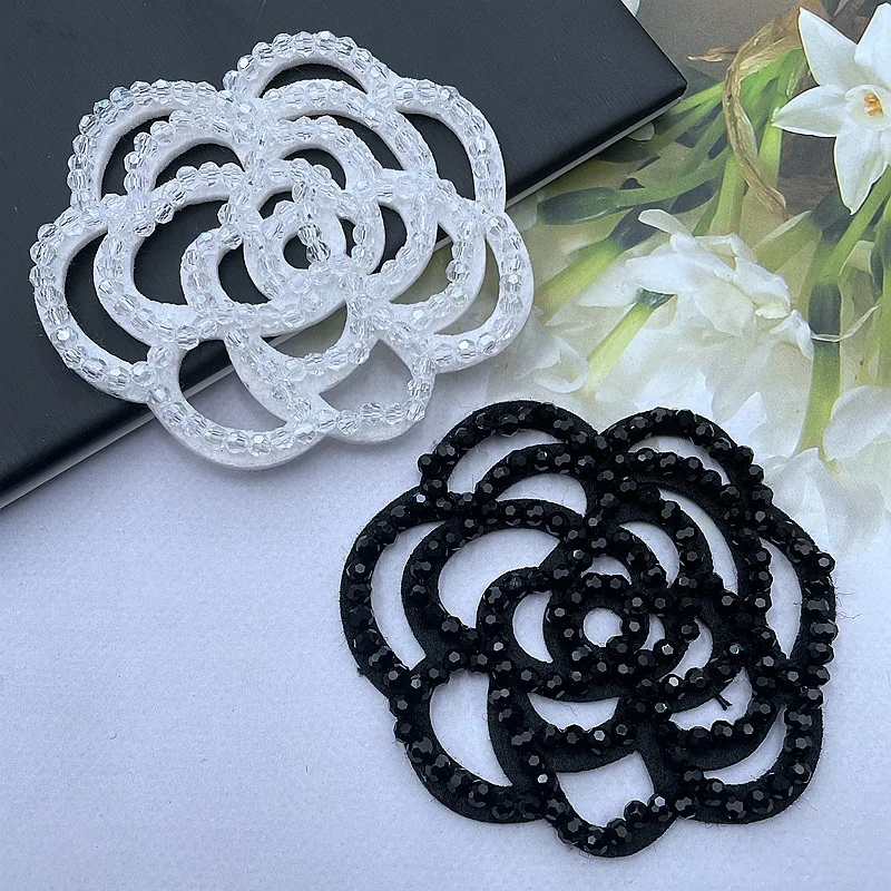 Crystal beaded rose flower handmade beaded fabric patch DIY clothing accessories Beaded patch clothing decoration