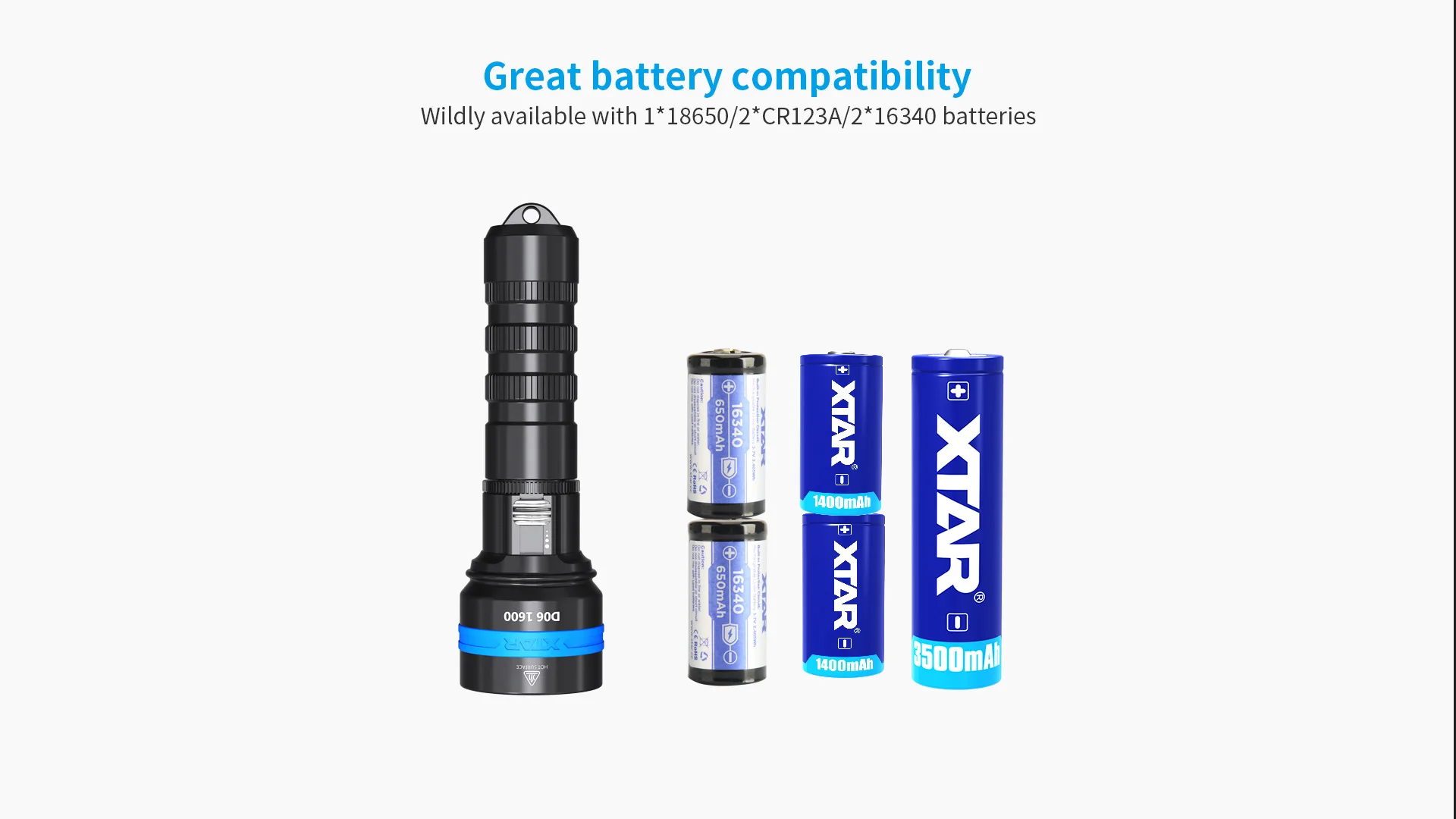 XTAR Diving Flashlight D06 1600 Lumens Diving Depth 100m Waterproof Dive Light Spearfishing Lamp LED Flashlight 18650 Battery