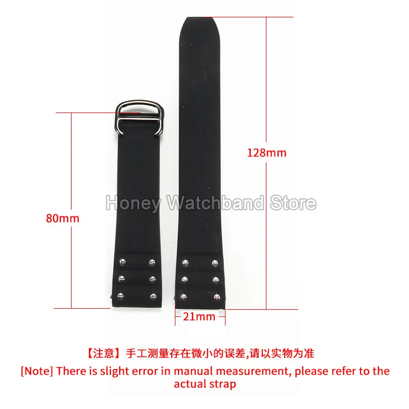 Rubber Accessories Breathable Skin-Friendly Comfortable-Wearing for Cartier Santos Sandoz 100 Silicone Watchband 21mm with Rivet