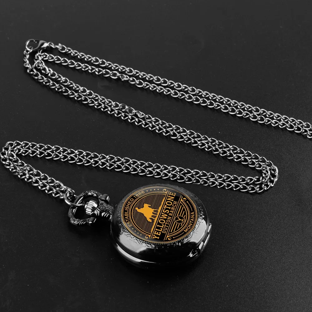 Yellowstone Glass Dome Pocket Watch with Chain Necklace Vintage Quartz Pendant Watches Mens Women Gift