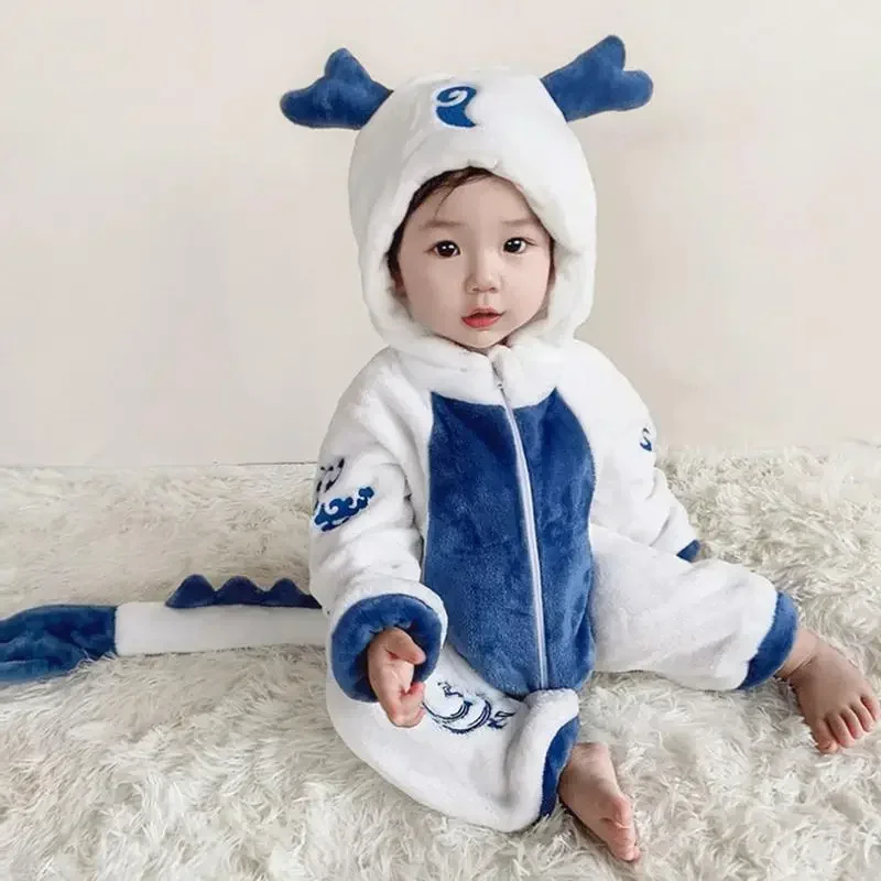 new year Carnival Kids Animal costume Baby Romper Hooded Onesie White dragon Dinosaur Panda Overall Jumpsuit for Infant