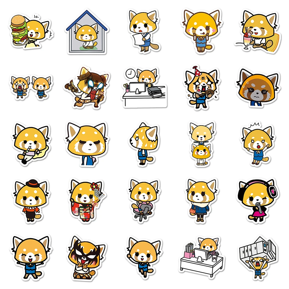 10/30/50pcs Kawaii Sanrio Aggretsuko Stickers Anime Decals DIY Graffiti Stationery Laptop Phone Waterproof Vinyl Cartoon Sticker